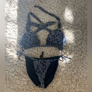 Blue Leopard Print Bikini (small bottom, DD top)